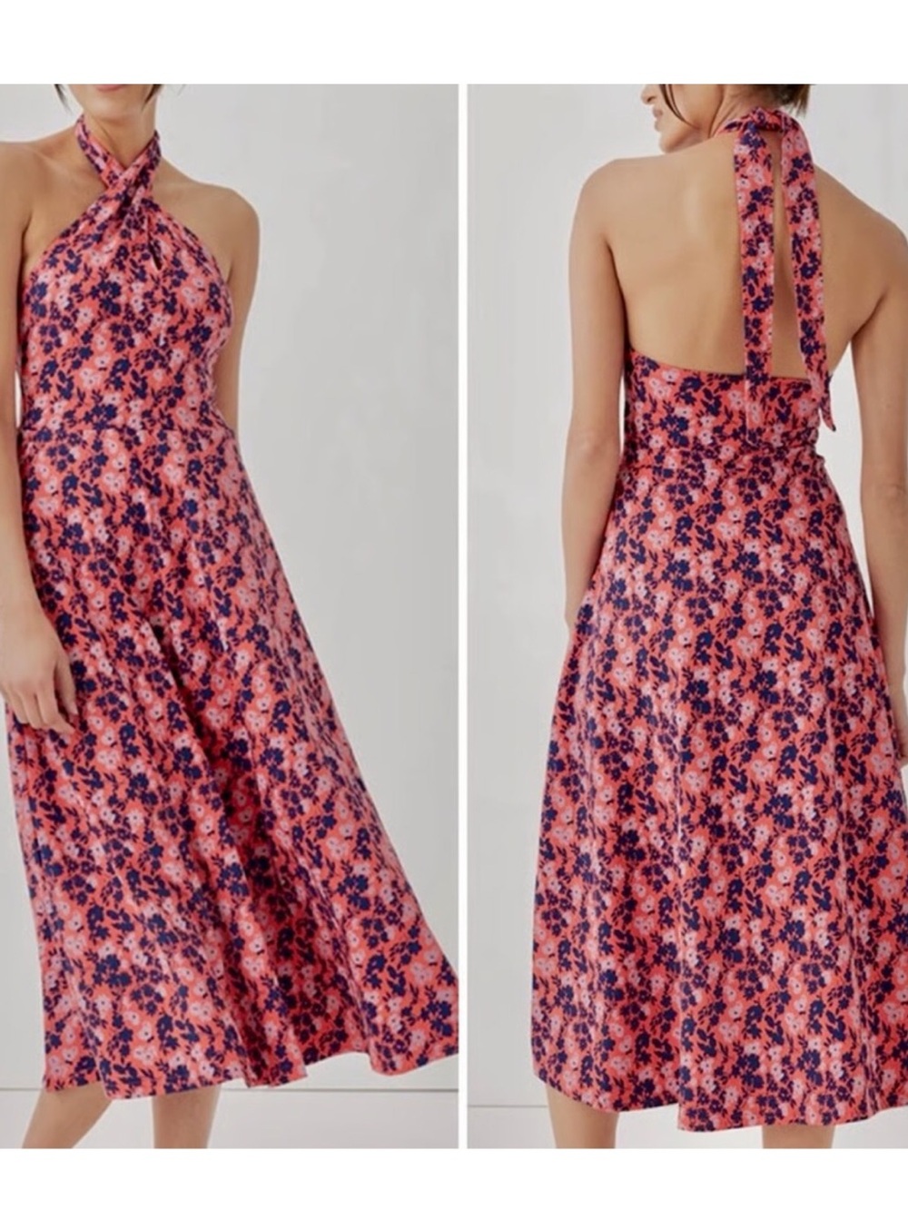 Pact Organic Fit & Flare Modern Halter in Sweet Floral Cayenne Dress Size Medium